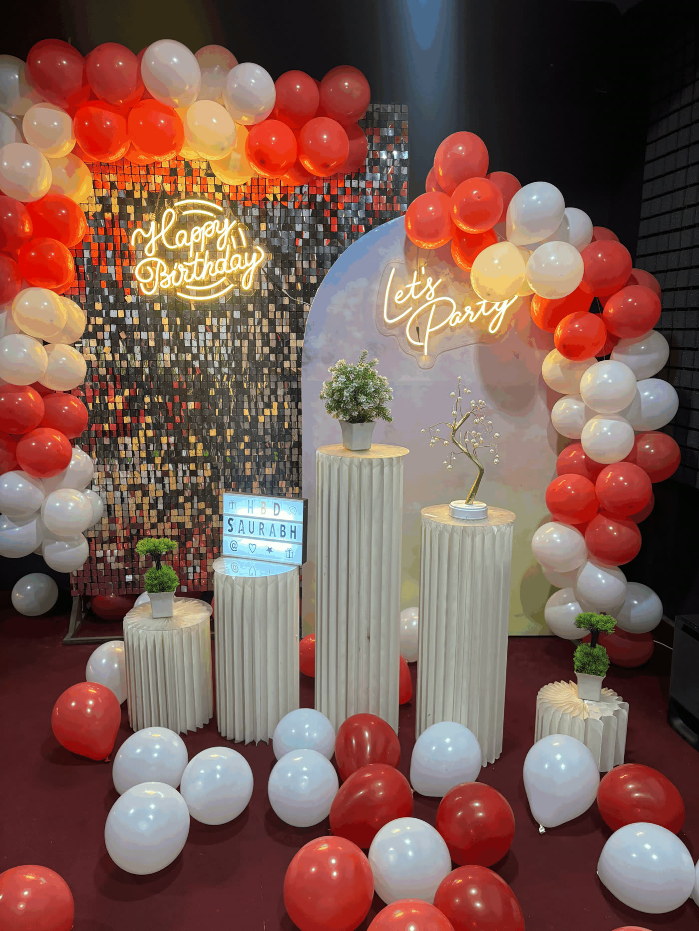 Red and white balloon decoration
